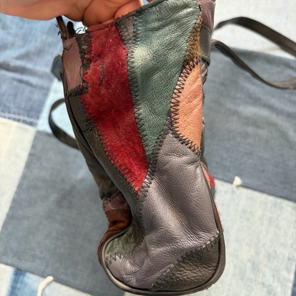 patchwork leather shoulder bag boho suede jewel t… - image 6